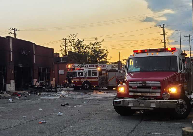 Fire Trucks outside the DTLR Shoes